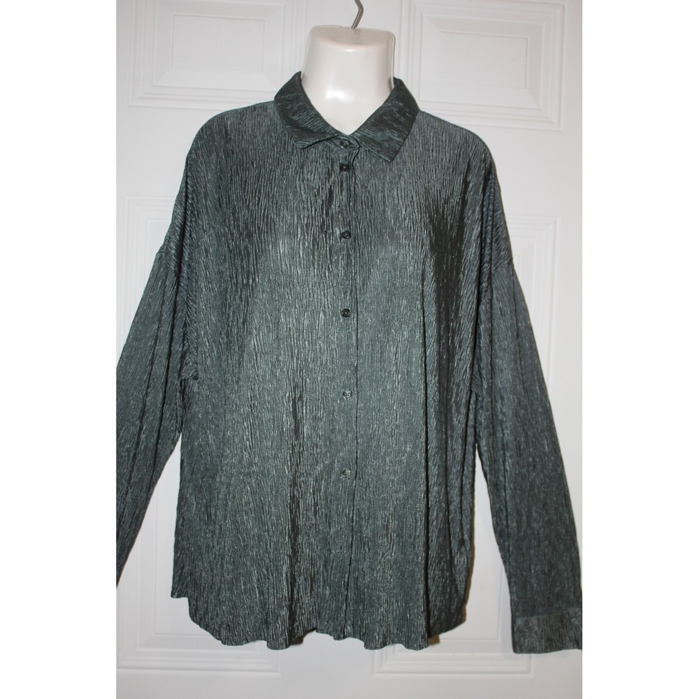 BAILEY 44 Women's Long Sleeve Crinkle Blouse Career Top Olive Green SZ Large